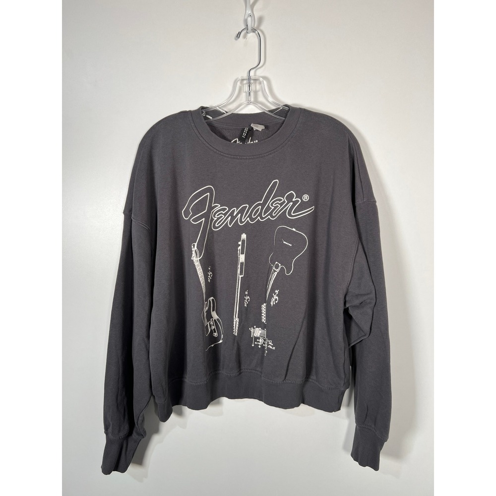 H&M Divided Fender Guitar Graphic Charcoal Gray Relaxed Crew neck‎ Sweater Large